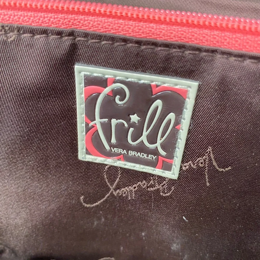 Vera Bradley Mocha‎ Rouge Frill Wristlet Clutch Wallet Floral Pink Brown Bag